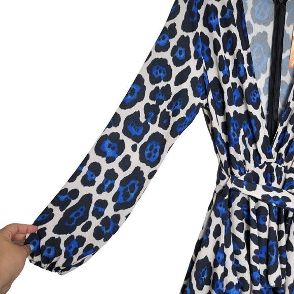 ASOS John Zack Long Sleeve Wrap Tie Waist Dress in Leopard Size 8 - Picture 7 of 15